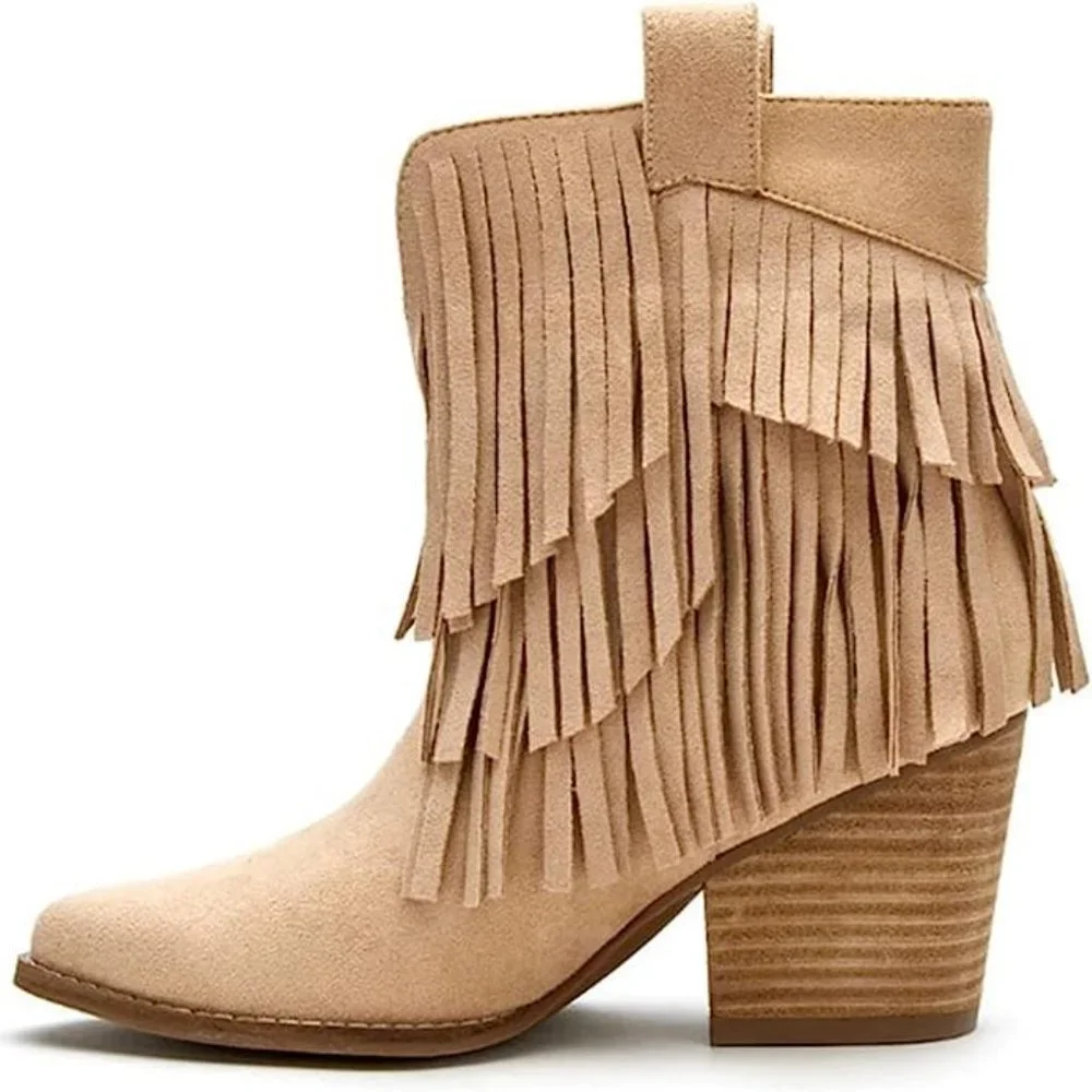 Coconuts by Matisse Natural Logan Fringe Western Style Booties Boots size 9.5 - Picture 4 of 9